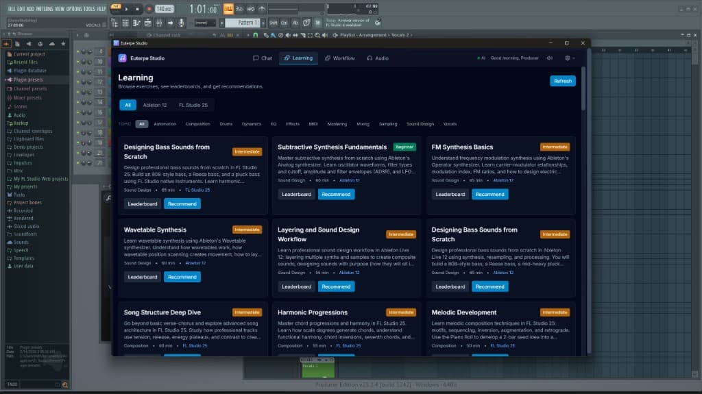 Euterpe Studio Learning tab
