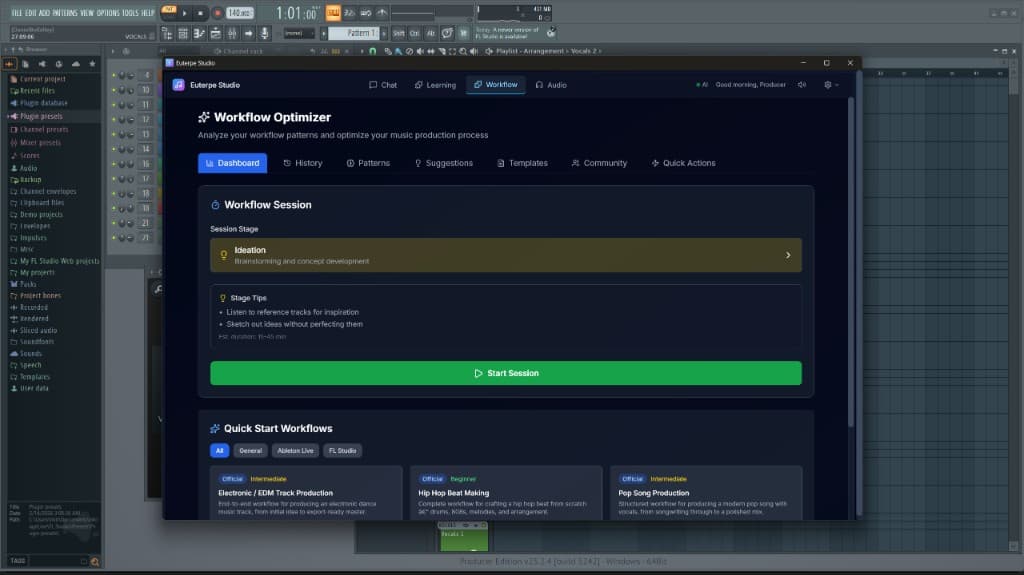 Euterpe Studio Workflow tab